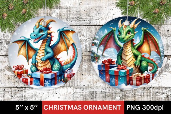 Download Christmas Dragon with Gift, Round Design - Round design Collection