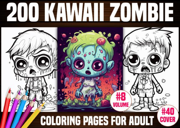 Download 200 Kawaii Zombie Coloring Pages - KDP - Premium Resources